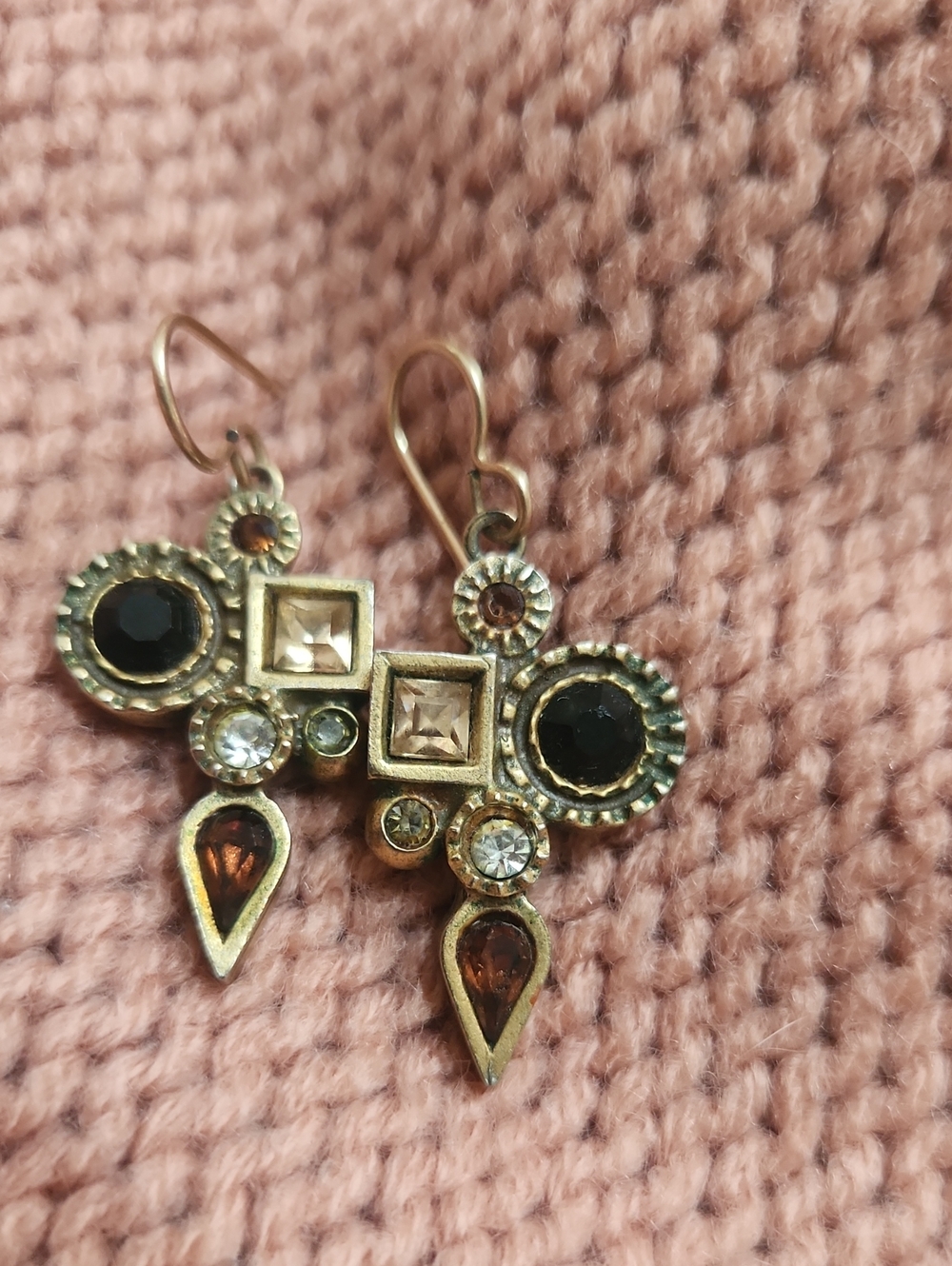 Gold-Tone Multi Stone Drop Earrings in Black and Brown